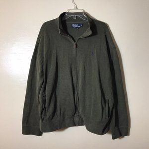 Vintage Polo Ralph Lauren Olive Green Full Zip Estate Rib Sweatshirt Hoodie XL